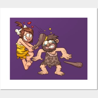 caveman love fight Posters and Art